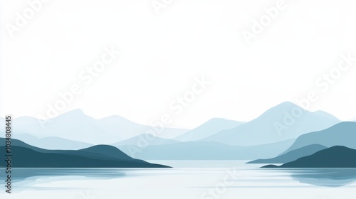 Tranquil Vector Landscape with Rolling Hills and Water