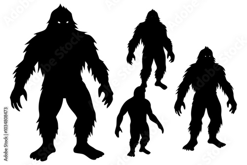 Bigfoot Vector Silhouette on white background.