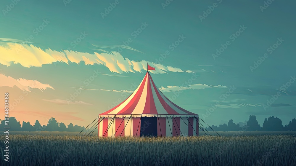 Red and White Striped Circus Tent in a Grassy Field Red and White Striped Circus Tent in a Grassy Field