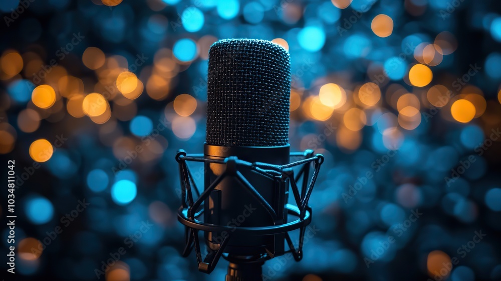 studio microphone with dark blue background and soundwave symbolizing podcasting and transcription.image studio microphone with dark blue background and soundwave symbolizing podcasting and transcription.image