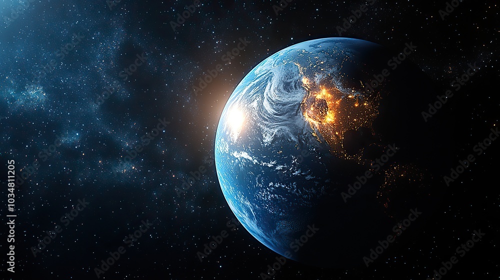 Obraz premium stunning view of earth from space showcasing the planets natural beauty amidst the vast cosmos.stock image