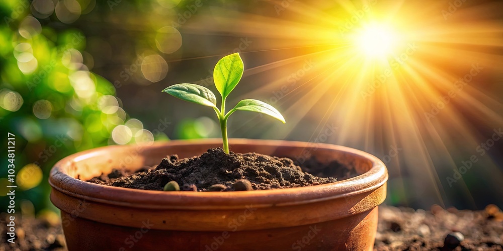 A small sprout emerges from the earth, reaching towards the warm rays of the sun, symbolizing the promise of new life and growth. A small sprout emerges from the earth, reaching towards the warm rays of the sun, symbolizing the promise of new life and growth.