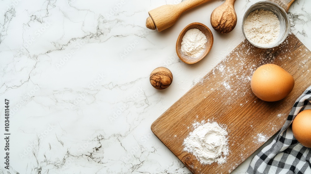 Baking Ingredients on Marble Countertop Baking Ingredients on Marble Countertop