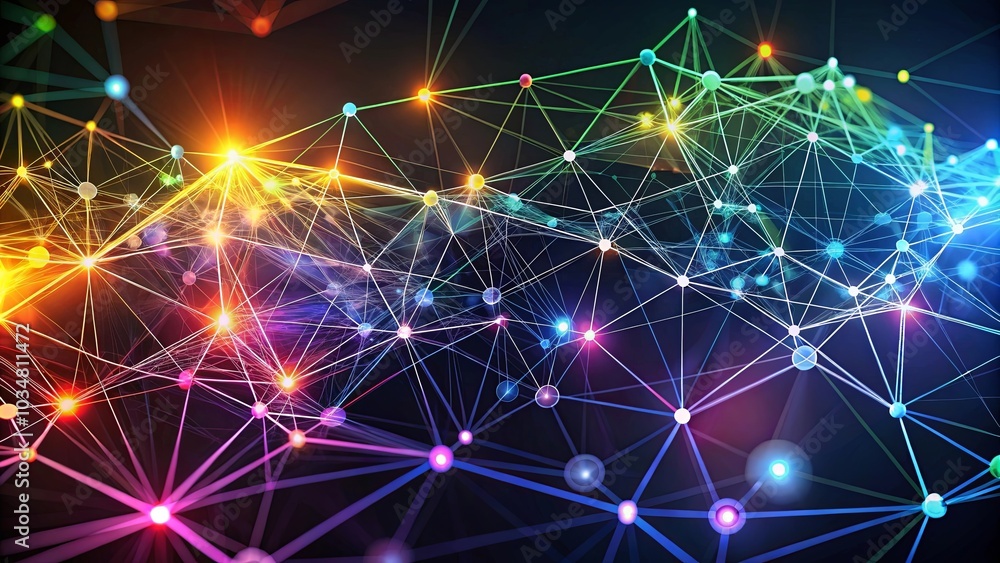 Interconnected Web of Glowing Lines and Nodes, Creating an Abstract Representation of Digital Networks and Information Flow Interconnected Web of Glowing Lines and Nodes, Creating an Abstract Representation of Digital Networks and Information Flow