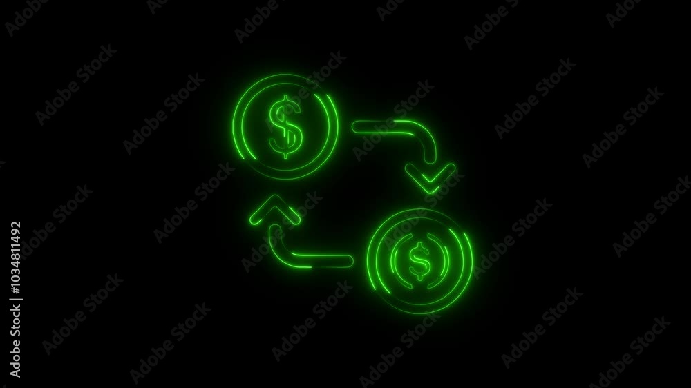 Neon Dollar Currency Exchange Icon with Glow - Financial and Business Concept on Black Background Neon Dollar Currency Exchange Icon with Glow - Financial and Business Concept on Black Background