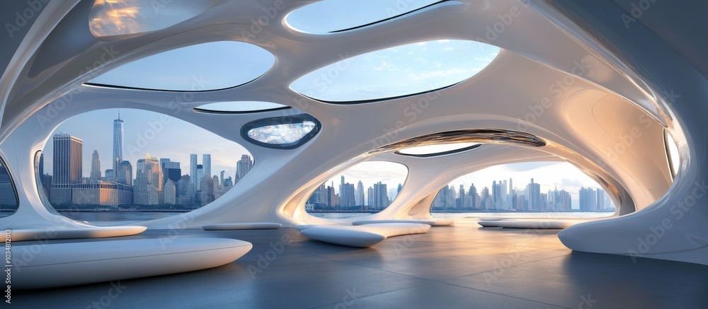 Fototapeta premium Modern futuristic interior building high ceiling is white