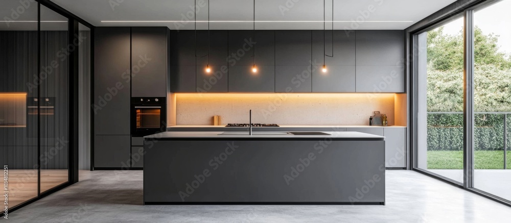Modern kitchen large window right side has island Contemporary, minimalist Modern kitchen large window right side has island Contemporary, minimalist