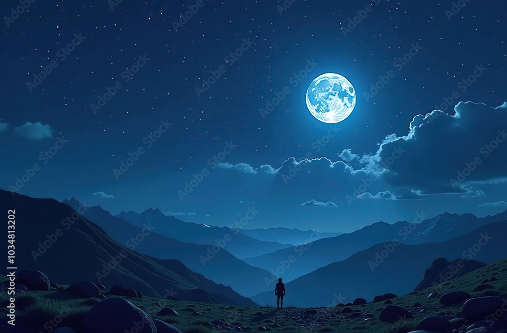 Full moon in night starry sky