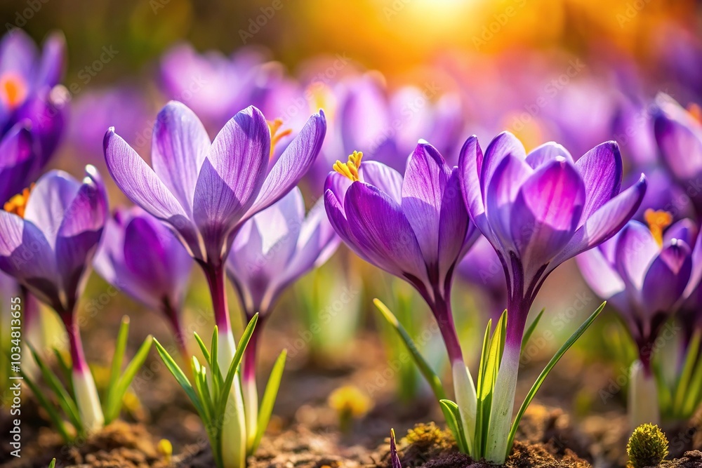 Depth of Field crocus in the garden, spring flower in bloom Depth of Field crocus in the garden, spring flower in bloom