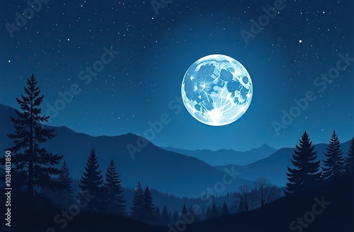 Full moon in night starry sky