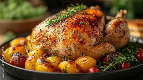 Roasted Chicken with Potatoes, Tomatoes, and Rosemary