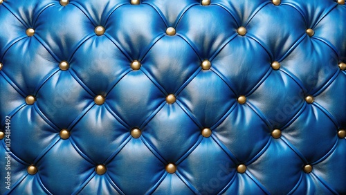 elegant blue tufted leather wall texture with gold stud photo