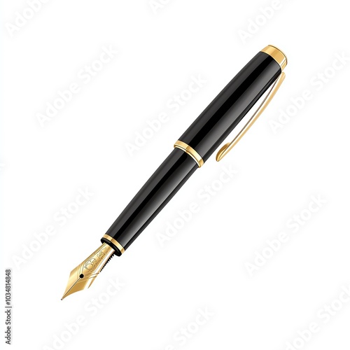 Elegant black fountain pen with gold accents, perfect for writing and signing important documents. photo