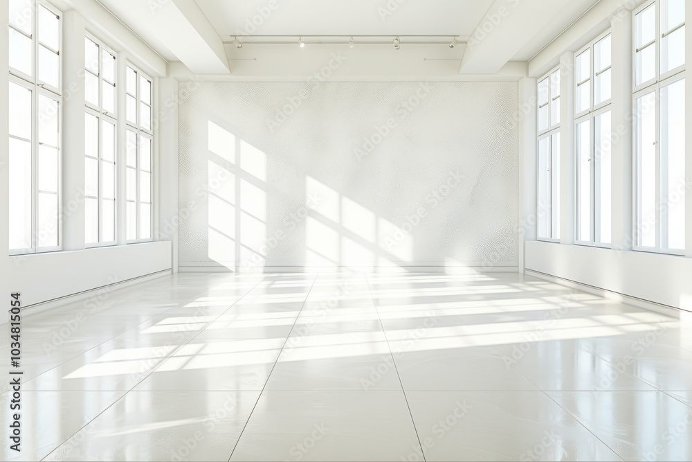 Fototapeta premium Modern minimalist style, blank living room, white color, wide angle view