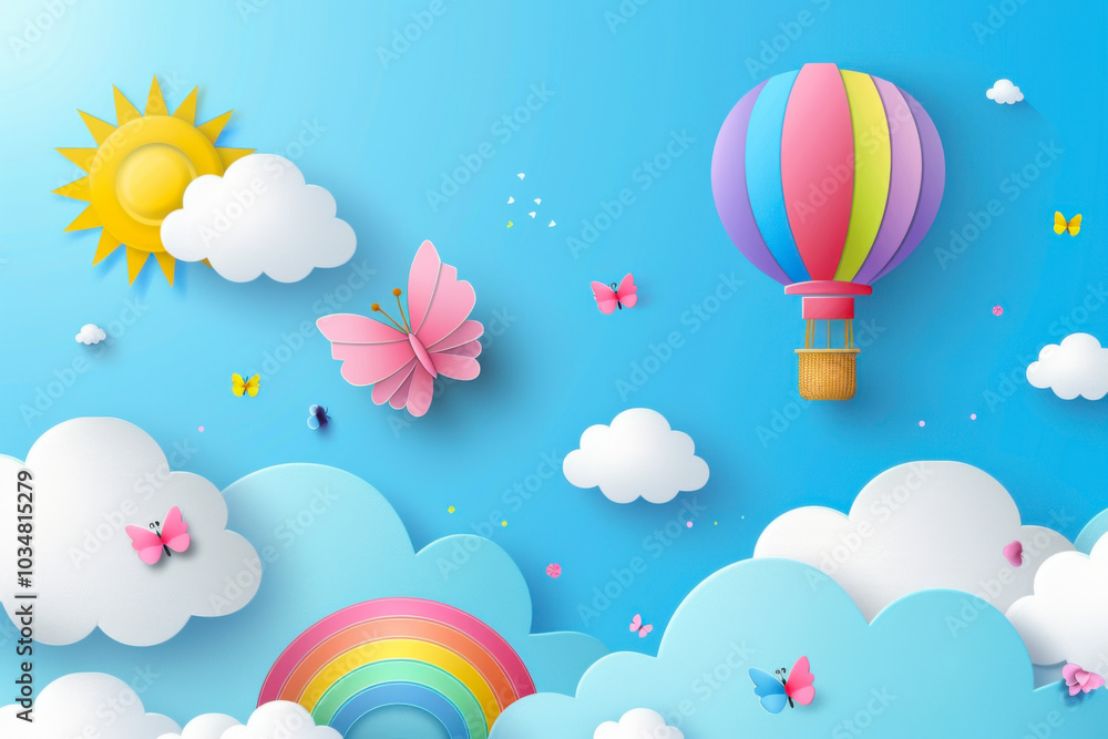Beautiful fluffy clouds on blue sky background with summer sun Beautiful fluffy clouds on blue sky background with summer sun