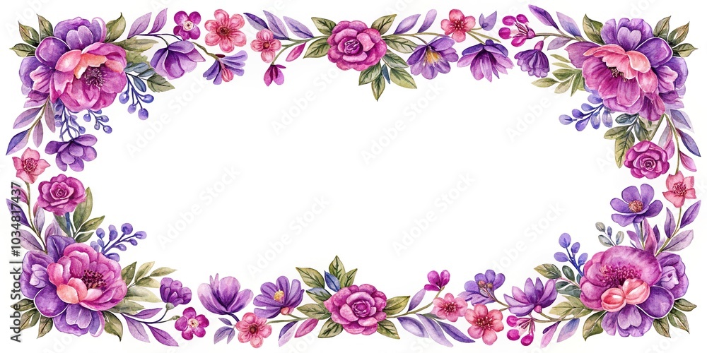 Floral border clipart with verbena frame in purple and pink colors Floral border clipart with verbena frame in purple and pink colors