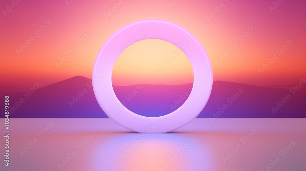 Soft hues of orange, purple, and pink blend in the sky as a circular render stands out against the backdrop, evoking calmness and beauty at dawn Soft hues of orange, purple, and pink blend in the sky as a circular render stands out against the backdrop, evoking calmness and beauty at dawn