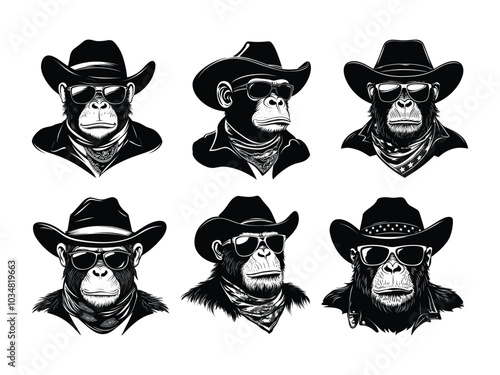 Cowboy Grumbling Gorilla Silhouette Collection – Wild West Gorillas with Hats and Sunglasses