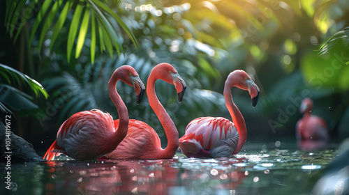 Pink Flamingos in a Tropical Lagoon photo