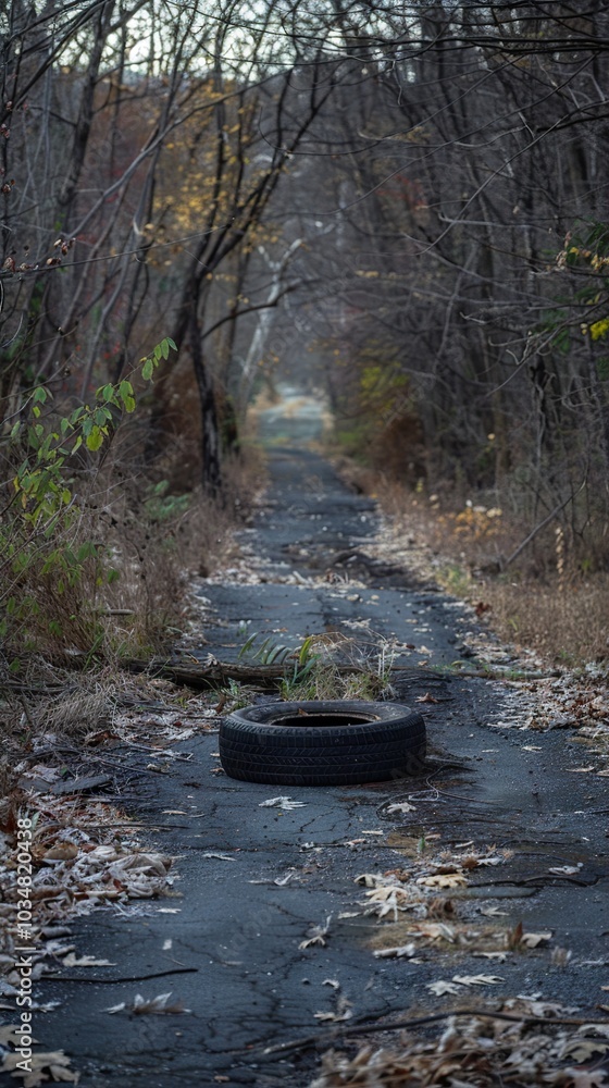Forgotten Path: A Tire Lies Abandoned in the Woods Forgotten Path: A Tire Lies Abandoned in the Woods