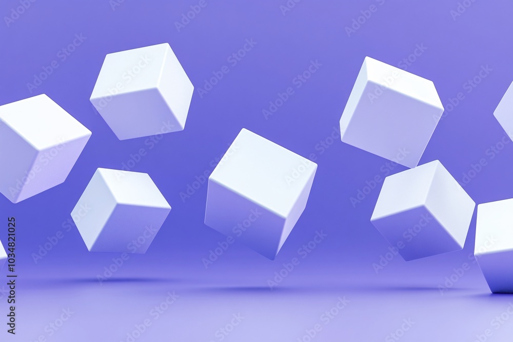 Abstract Geometric Shapes: White Cubes on a Purple Background Abstract Geometric Shapes: White Cubes on a Purple Background