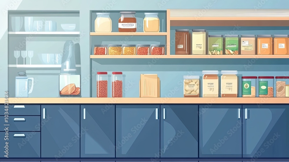 Fototapeta premium Kitchen Cabinet Shelves Filled with Jars of Food