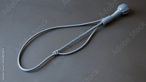 A bright grey plastic whip set on a sober greyish backdrop