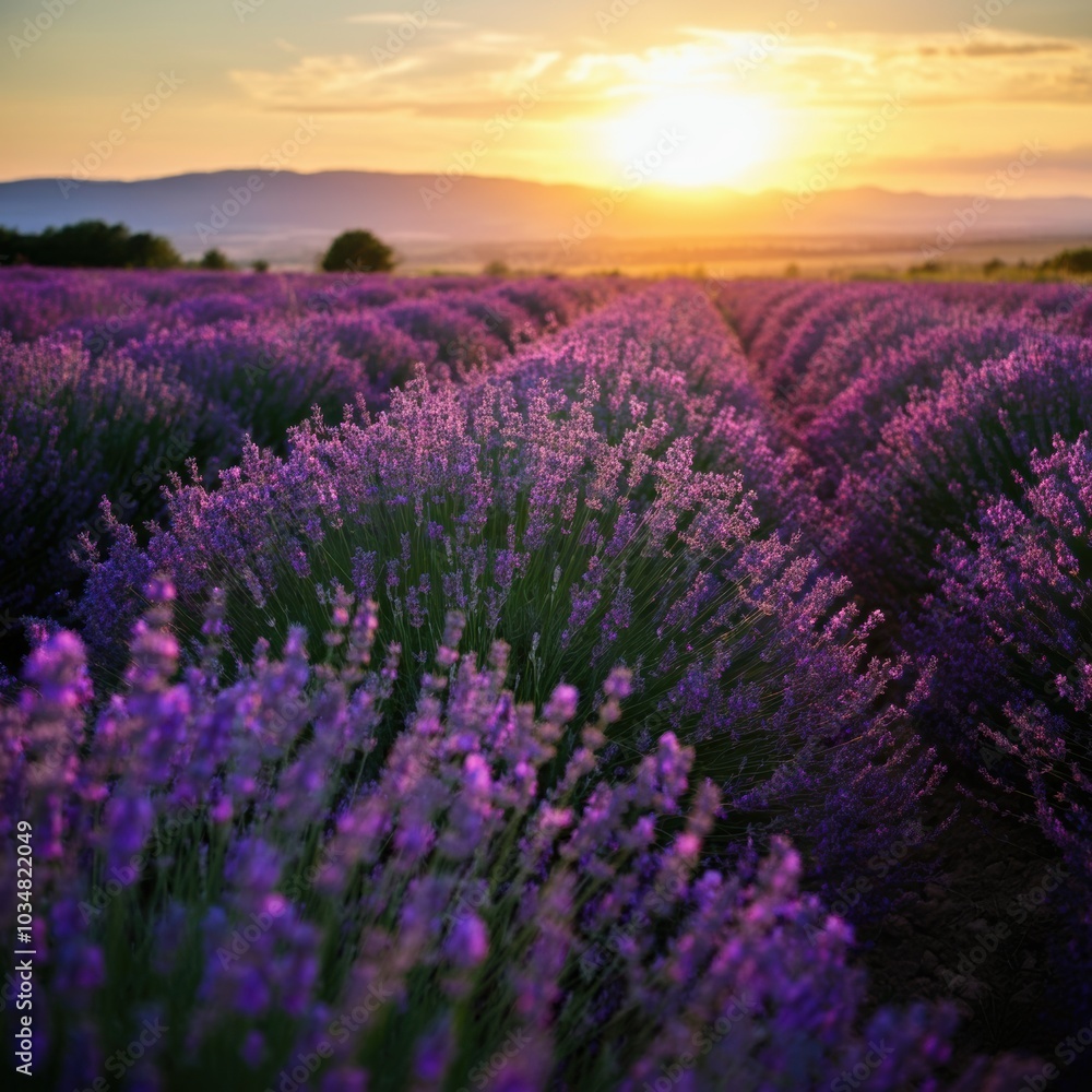 Purple Lavender Field Sunset Landscape Nature Purple Lavender Field Sunset Landscape Nature
