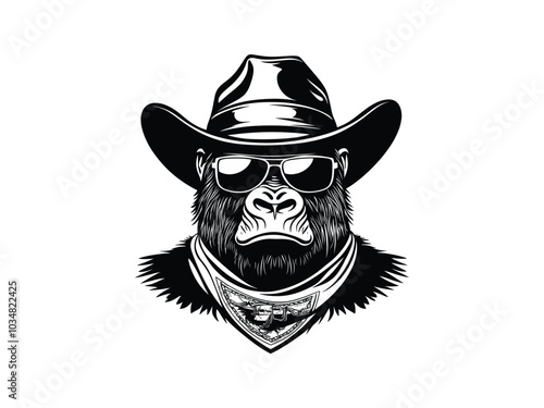 Cowboy Grumbling Gorilla Silhouette Collection – Wild West Gorillas with Hats and Sunglasses