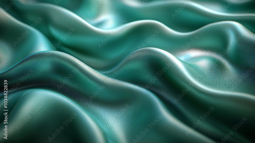 Fototapeta premium Elegant emerald green and deep teal fabric with subtle shadows creates a calming background perfect for Christmas and holiday season designs, offering ample space for text.