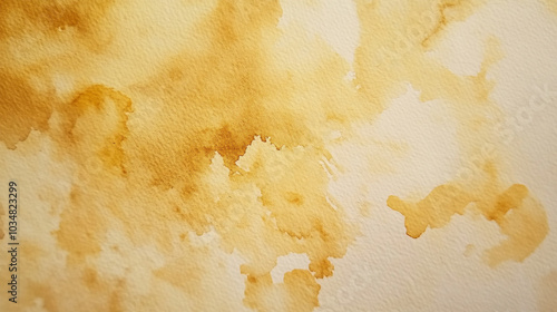 a close-up, top-down view of watercolor texture background: a single soft gold watercolor wash applied on flat textured paper