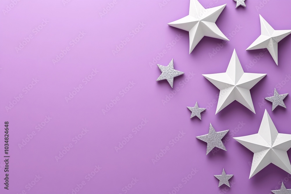 Silver Stars on Purple Background: Festive Holiday Decor Silver Stars on Purple Background: Festive Holiday Decor