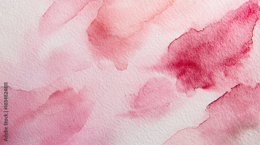Fototapeta premium a close-up, top-down view of watercolor texture background: a single pink watercolor wash applied on flat textured paper