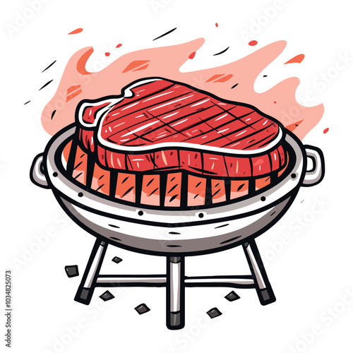 Grilling Steak Icon, BBQ Food Preparation Symbol