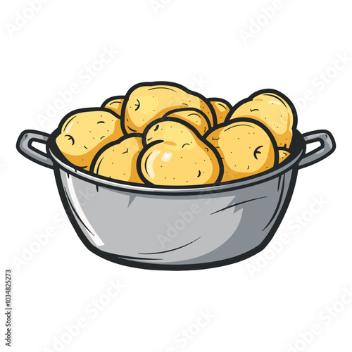 Mashing Potatoes in a Pot, Vector Icon for Cooking