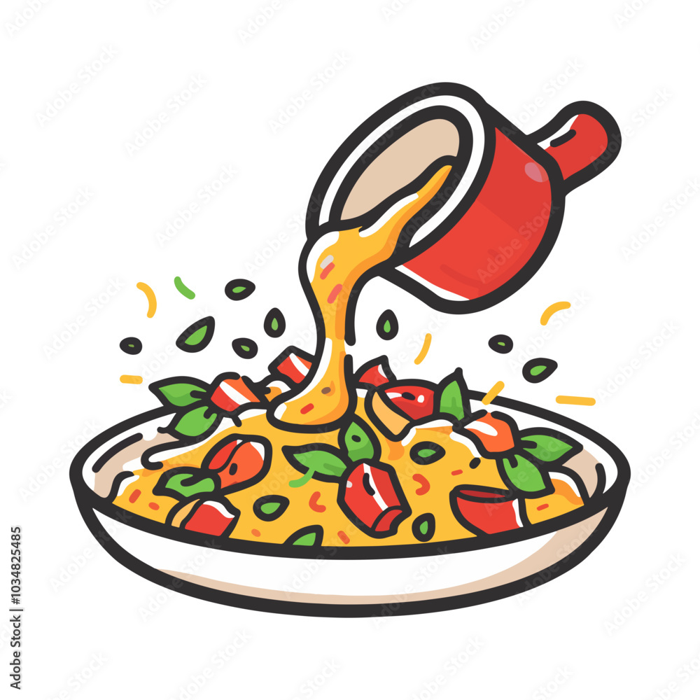 Sauce Drizzling Over a Dish, Vector Icon for Cooking Projects Sauce Drizzling Over a Dish, Vector Icon for Cooking Projects