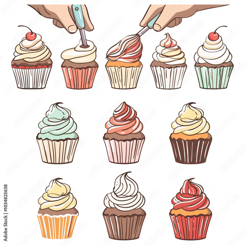 Vector Icon of Cupcake Decoration with Icing, Baking Theme Vector Icon of Cupcake Decoration with Icing, Baking Theme