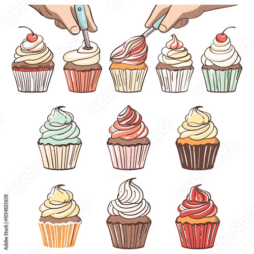 Vector Icon of Cupcake Decoration with Icing, Baking Theme