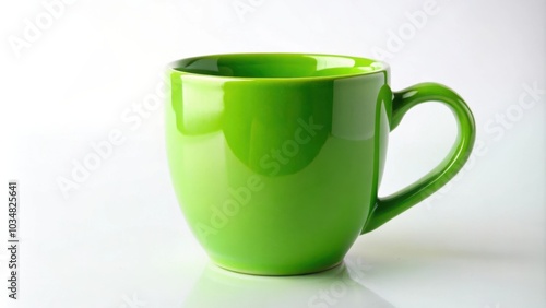 A bright green ceramic mug with a rounded shape and a smooth handle, isolated on a white background.