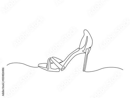 Continuous one line drawing of elegance high heel. lady shoes line art vector illustration. Editable vector.