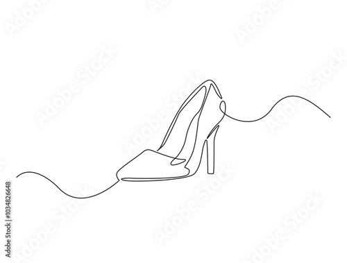 Continuous one line drawing of elegance high heel. lady shoes line art vector illustration. Editable vector.