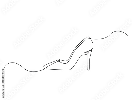 Continuous one line drawing of elegance high heel. lady shoes line art vector illustration. Editable vector.