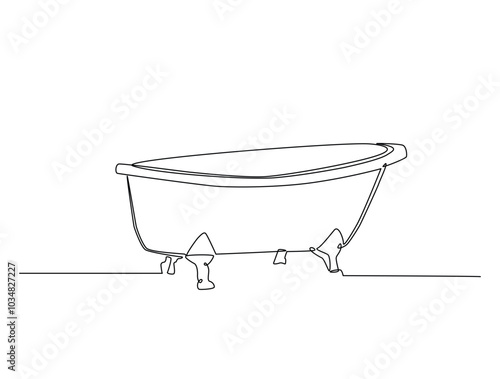 Continuous one line drawing of bathtub design. Simple  glamorous bathtub line art vector illustration. Editable vector.
