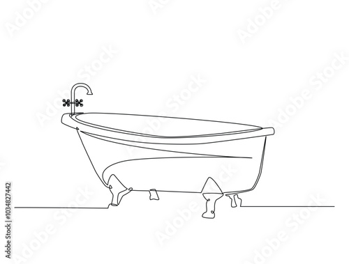 Continuous one line drawing of bathtub design. Simple  glamorous bathtub line art vector illustration. Editable vector.