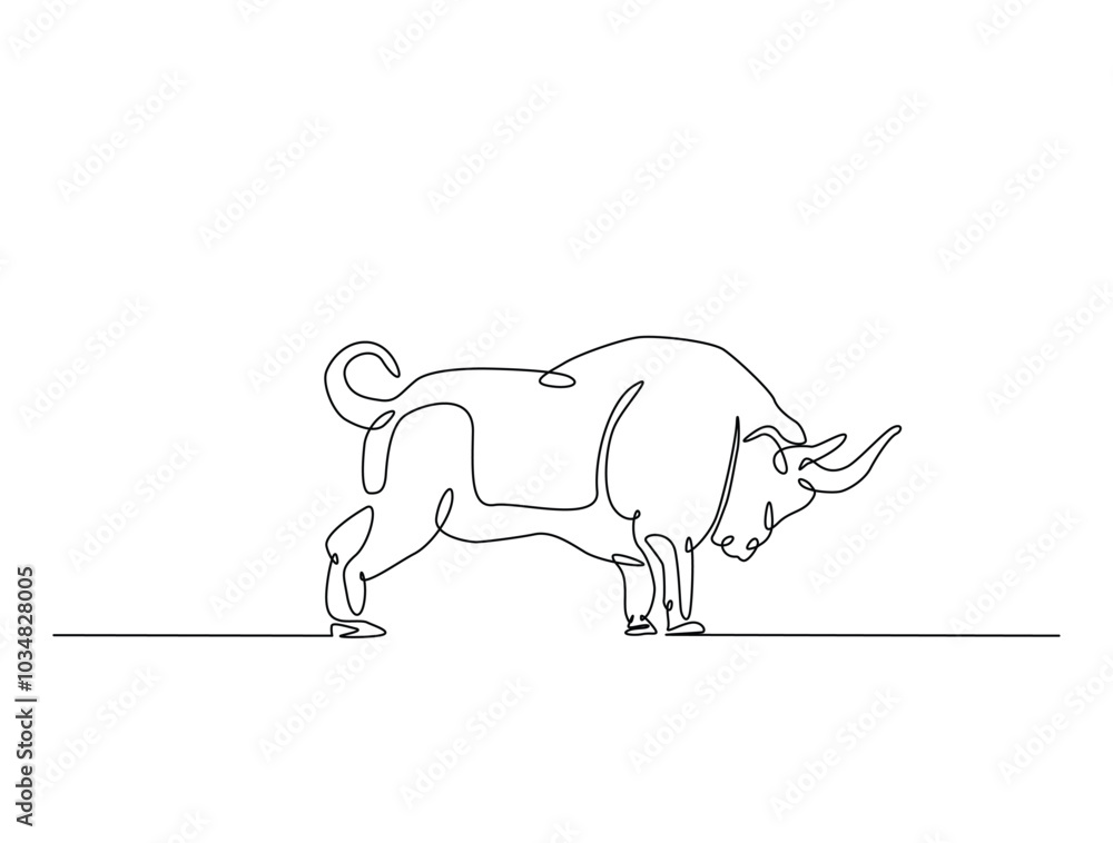 Continuous one line drawing of bull with white background. Buffalo ...