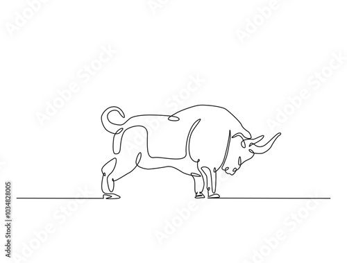 Continuous one line drawing of bull with white background. Buffalo single line art vector illustration. Editable vector.