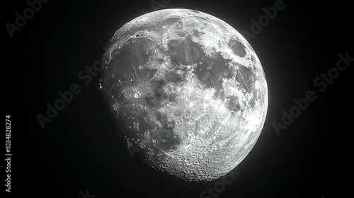 A Close-up View of the Moon's Surface with Craters and Shadows