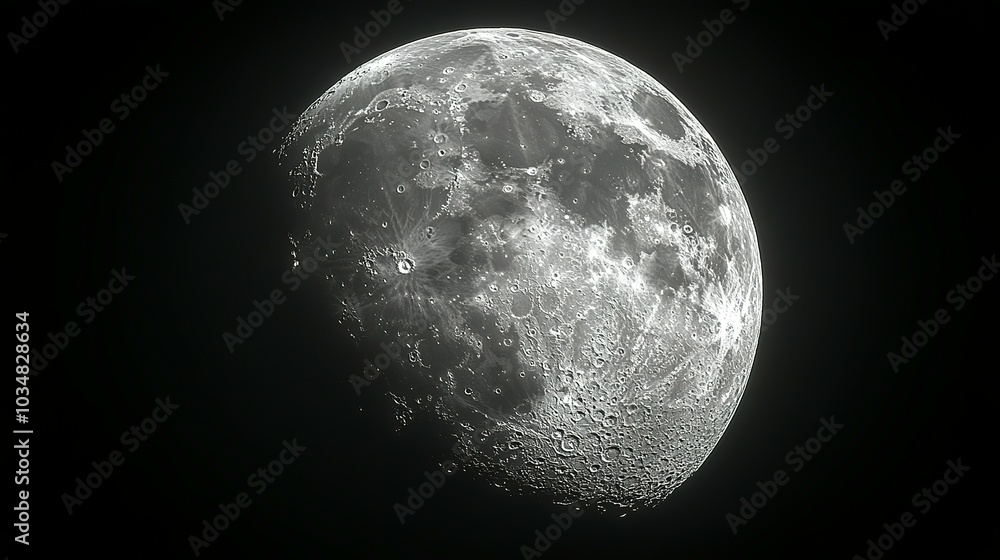 A Detailed View of the Moon's Surface with Craters and Lunar Features A Detailed View of the Moon's Surface with Craters and Lunar Features