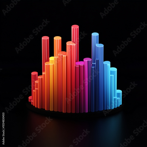 A colorful stack of cylinders arranged in a pyramid shape. The colors are bright and vibrant, creating a sense of energy and excitement. The arrangement of the cylinders suggests a sense of order