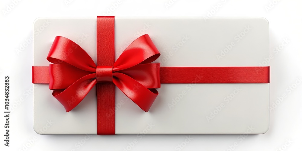 White Gift Box with Red Bow, 3D, Holiday , Gift White Gift Box with Red Bow, 3D, Holiday , Gift